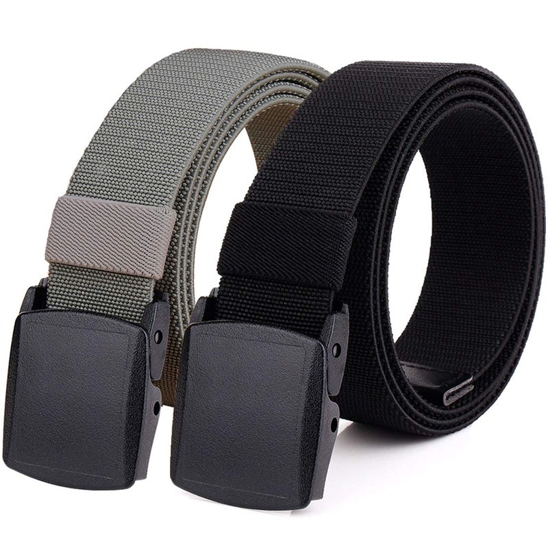 HOANAN 2-Pack Elastic Stretch Belt, Menâ€™s All Size No Metal Nylon Tactical Hiking Belt (Blackgrey, Fit up to 36") - Image 1